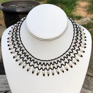 NWT Black Spinel and Pearl Collar Necklace Handmade Jewelry